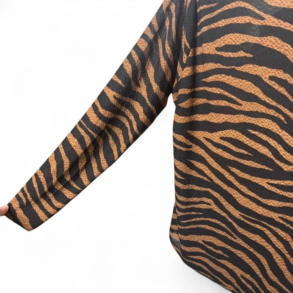 Michael Kors Animal Print Blouse L Brown Black Gold Ring Y2K Chic